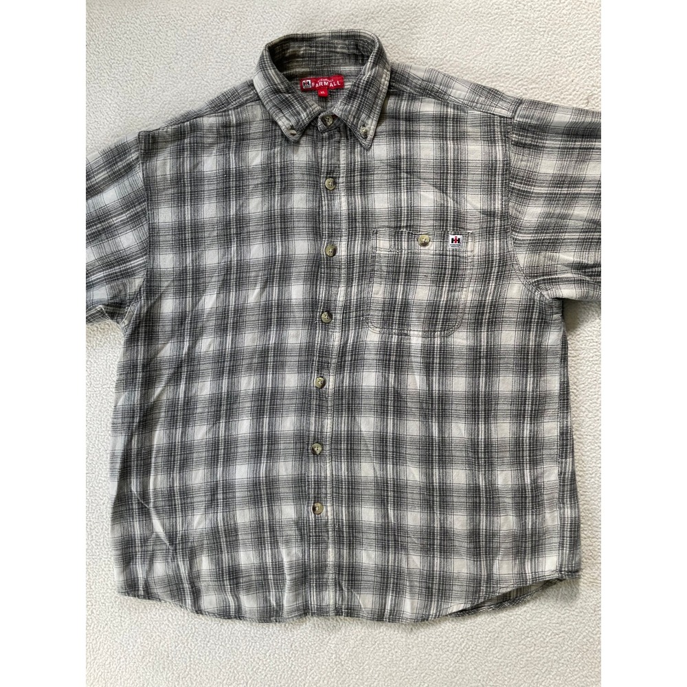 McCormick Farmall Mens XL Flannel Shirt Grey Plaid International Harvester Hole